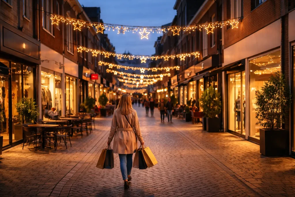Winkelstraat in de avond in Ridderkerk