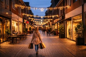 Winkelstraat in de avond in Ridderkerk