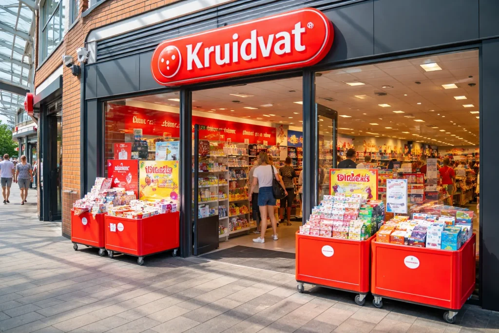 Buitenkant van een Kruidvat drogisterij in Ridderkerk winkelcentrum